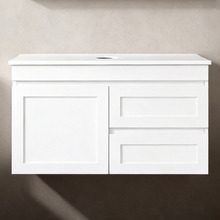 Stefania 900mm Matte White Wall Hung Single Vanity with Stone Countertop
